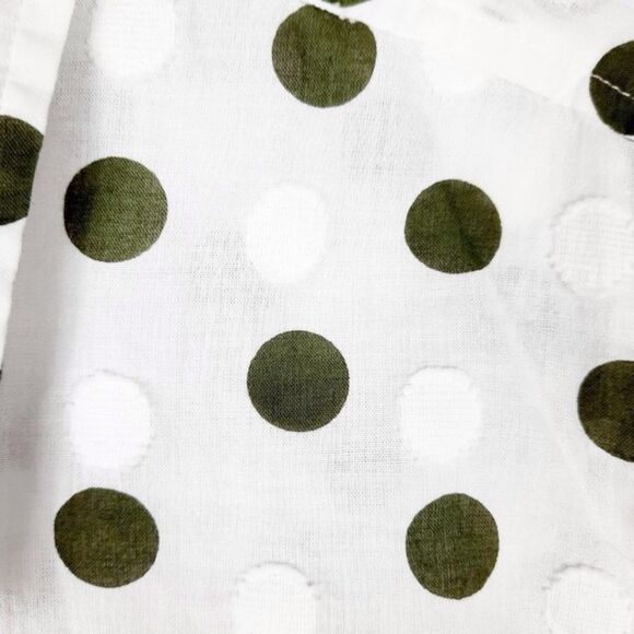 Talbots Plus Green White Textured Polka Dot 100% Cotton Button Up Long Sleeve - Picture 9 of 12